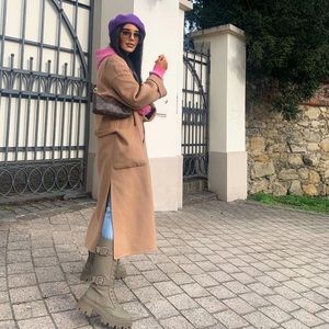 Zara khaki waxed lace up lug sole boots